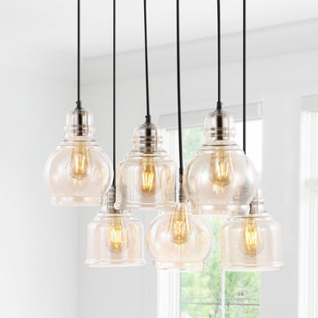 Sydney 18.88" Bohemian Farmhouse Iron/Glass Cluster LED Pendant - JONATHAN Y